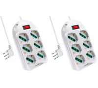 EXTRASTAR Multipresa 6 Post,Presa con interruttore automatico di protezione 10 A,multipresa protetta,surge Arrest, 6 prese bipasso ITA/Schuko, Bianco cavo 1,5 metri (Confezione da 2)