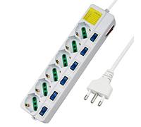 Extrastar Multipresa ciabatta elettrica 6 Posti 10/16A Bipasso Schuko 250V Max:2500W con interruttori indipendenti 1,5MT