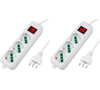 Extrastar Multipresa Ciabatta Elettrica con 3 Prese Universali ITA 10/16A e Schuko, Interruttore Luminoso, Cavo 3 m con Spina Italiana 16A, Bianco, bipasso. (Confezione da 2)