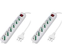 Extrastar Multipresa Ciabatta Elettrica con 6 Prese Universali ITA 10/16A e Schuko, Interruttore Luminoso, Cavo 3 m con Spina Italiana 16A, Bianco, bipasso (Confezione da 2)