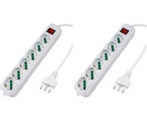 Extrastar Multipresa Ciabatta Elettrica con 6 Prese Universali ITA 10/16A e Schuko, Interruttore Luminoso, Cavo 3 m con Spina Italiana 16A, Bianco, bipasso (Confezione da 2)