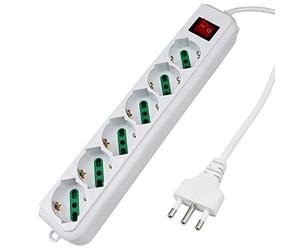 Extrastar Multipresa Ciabatta Elettrica con 6 Prese Universali ITA 10/16A e Schuko, Interruttore Luminoso, Cavo 3 m con Spina Italiana 16A, Bianco, bipasso