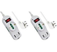 Extrastar Multipresa con 1 Polivalenti e 2 Bivalenti 10/16A,2 Porte USB (5 V, max 2,1 A),Viaggia stile,piccolo,nuovo stile,Bianco, 2500 W, 250 V,Cavo 1.5 m (Confezione da 2)