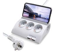 EXTRASTAR Multipresa con 5 prese e 2 porte USB e interruttore, cavo di alimentazione da 1,5 metri, con presa elettrica e protezione per bambini Europe, bianco, 3680 W 230 V 16 A