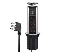 EXTRASTAR Multipresa da scrivania a scomparsa con 2 USB, 3 prese italiane, multiprese torretta retrattile con protezione multipresa per cucina, piani di lavoro, ufficio