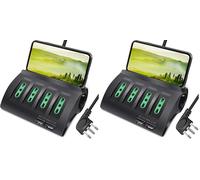 Extrastar Multipresa da Scrivania/Tavolo con 2 Presa USB,Presa con interruttore automatico di protezione 16A,Nero,3500W,6 Prese (4 ITA/Schuko）,2M (Confezione da 2)