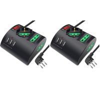 Extrastar Multipresa da Scrivania/Tavolo con 3 Presa USB,Presa con interruttore automatico di protezione 10A,Nero,2500W,3 Prese (2 ITA/Schuko),1.5M (Confezione da 2)
