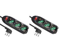 EXTRASTAR multipresa presa con interruttore automatico di protezione 10 A,3 Posti Presa Schuko bipasso 2P+T,multipresa protetta,surge Arrest, Nero cavo 1,5 (Confezione da 2)