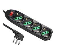 EXTRASTAR multipresa presa con interruttore automatico di protezione 10 A,4 Posti Presa Schuko bipasso 2P+T,multipresa protetta,surge Arrest, Nero cavo 1,5