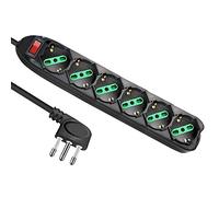 EXTRASTAR multipresa presa con interruttore automatico di protezione 10 A,6 Posti Presa Schuko bipasso 2P+T,multipresa protetta,surge Arrest, Nero cavo 1,5