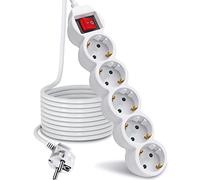 EXTRASTAR Multipresa prolunga 5 metri con 5 prese e interruttore, per casa, ufficio e viaggi, bianco 1 pz