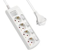 EXTRASTAR Multipresa prolunga con 4 prese + 4 interruttori singoli, 1 interruttore principale, cavo 1,5 m spina piatta, per casa, ufficio e viaggi, 16 A, 250 V, 3680 W, bianco