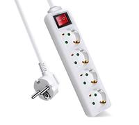 EXTRASTAR Multipresa prolunga con 4 prese e interruttore, cavo 1,5 m, per casa, ufficio e viaggi, 16 A, 250 V, 3680 W, bianco