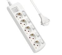 EXTRASTAR Multipresa prolunga con 5 prese + 5 interruttori singoli, 1 interruttore principale, cavo 1,5 m spina piatta, per casa, ufficio e viaggi, 16 A, 250 V, 3680 W, bianco
