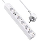 EXTRASTAR Multipresa prolunga con 6 prese e interruttore, multipla prolunga con 6 prese, cavo 1,4 m, per casa, ufficio e viaggi, 16 A, 250 V, MAX 3680 W, bianco