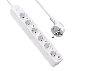 EXTRASTAR Multipresa prolunga con 6 prese e interruttore, multipla prolunga con 6 prese, cavo 1,4 m, per casa, ufficio e viaggi, 16 A, 250 V, MAX 3680 W, bianco