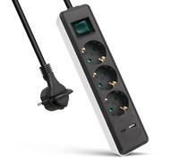 EXTRASTAR Presa multipla con 3 prese e 2 porte USB (USB A+USB C), MAX.PD20W, prolunga presa con interruttore, 3 m, per casa, ufficio e viaggi, bianco+nero