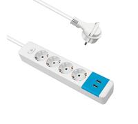 EXTRASTAR Presa multipla con 4 prese e 2 porte USB, multipresa con 4 prese e interruttore, 1,5 m, per casa, ufficio e viaggi, 3680 W, 3 x 1,0 mm², 1 pc