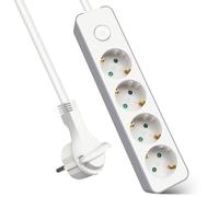 EXTRASTAR Presa multipla con 4 prese, prolunga presa con interruttore, 3 m, per casa, ufficio e viaggi, 3680 W, 3 x 1,5 mm², bianco, 1 pz