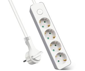 EXTRASTAR Presa multipla con 4 prese, prolunga presa con interruttore, 3 m, per casa, ufficio e viaggi, 3680 W, 3 x 1,5 mm², bianco, 1 pz