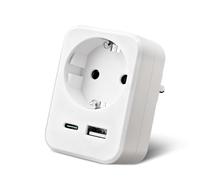 EXTRASTAR Presa USB multifunzione, 2 porte USB + 1 presa CA, presa da parete per casa, cucina e ufficio, colore bianco