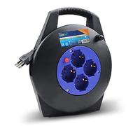 EXTRASTAR Prolunga Elettrica con Avvolgicavo 8 mt,4 Prese Polivalenti (Schuko + 10/16A),Spina 16A,Sezione Cavo 3G 1,0 mm²