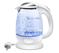 EXTRASTARBollitore Acqua Elettrico, Bollitore da 1,7L in vetro con indicatore luminoso a LED blu, bollitore elettrico senza BPA con spegnimento automatico e protezione da bollitura a secco, bianco.