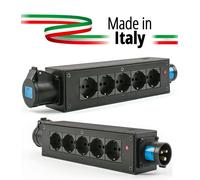 EXTREME POWERBOX NERO CIABATTA ALIMENTAZIONE PALCO MADE IN ITALY SPIA RETE INGRESSO SPINA 16A 3P 5-USCITE UNEL E PRESA LOOP OUT 16A