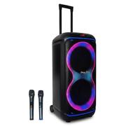 Extreme Sound Cassa audio Trolley doppio Woofer 10" pollici con Microfoni Wireless, Bluetooth, Batteria Ricaricabile Alta Potenza - AMPLIFICATA - Cassa per Eventi - Karaoke e artisti di strada