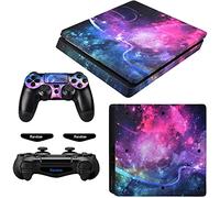 eXtremeRate Adesivi per ps4 Slim Console Controller, Galassia Splendente | 2 Decalcomanie Skin per Controller, 2 Sticker LED Lightbar Barra Luminosa per ps4 Slim Joystick