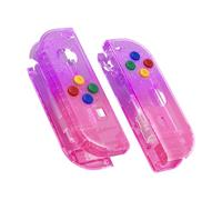 eXtremeRate Cover Custodia Tasti Ricambio per Nintendo Switch/OLED Joycon,Scocca Grip Case Pulsanti Kit per Nintendo Switch/OLED Joystick Controller,Senza Joycon-Trasparente Viola Rosa