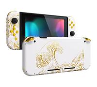 eXtremeRate Cover per Nintendo Switch,Custodia Tasti Pulsanti Kit per Joycon,Scocca Shell Grip DIY Ricambio per Console,Senza Controller-Grande Onda d'Oro Bianca