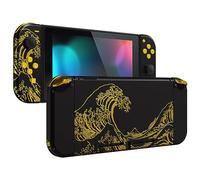 eXtremeRate Cover per Nintendo Switch,Custodia Tasti Pulsanti Kit per Joycon,Scocca Shell Grip DIY Ricambio per Console,Senza Controller-Grande Onda d'Oro Nera