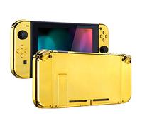 eXtremeRate Cover Pulsanti Tasti Kit Ricambio per Nintendo Switch Joycon Console,Cover Custodia Guscio Scocca Shell DIY Ricambio per Nintendo Switch(Senza Console/Joycon)-Oro Cromo