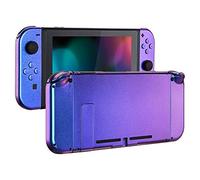 eXtremeRate Cover Pulsanti Tasti Kit Ricambio per Nintendo Switch Joycon Console,Cover Custodia Guscio Scocca Shell DIY Ricambio per Nintendo Switch(Senza Console/Joycon)-Camaleonte Viola Blu