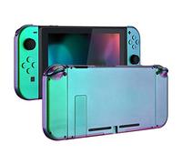 eXtremeRate Cover Pulsanti Tasti Kit Ricambio per Nintendo Switch Joycon Console,Cover Custodia Guscio Scocca Shell DIY Ricambio per Nintendo Switch(Senza Console/Joycon)-Camaleonte Verde Viola