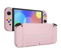 eXtremeRate Cover Pulsanti Tasti Ricambio per Nintendo Switch OLED Console Joycon,Custodia Posteriore Controller Scocca Supporto Shell Kickstand per Nintendo Switch OLED-Rosa