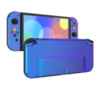 eXtremeRate Cover Pulsanti Tasti Ricambio per Nintendo Switch OLED Console Joycon,Custodia Posteriore Controller Scocca Supporto Shell Kickstand per Nintendo Switch OLED-Camaleonte Viola Blu