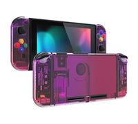 eXtremeRate Custodia Tasti Ricambio per Nintendo Switch,Cover Scocca Pulsanti Kit DIY per Joycon,Senza Controller e Console-Trasparente Viola Rosa