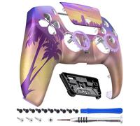 eXtremeRate Luna Cover per ps5 Controller Joystick,Shell Frontale Touchpad Ricambio,Scocca Ridisegnata&Anelli per ps5 Joypad BDM 010/020/030/040/050-Neon Miami