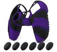 eXtremeRate PlayVital Cover Controller per ps5 Custodia Protettiva in Silicone Skin Antiscivolo con Gommini Coprilevette Analogiche per ps5 Joystick-3D Borchiate(Viola Nero)
