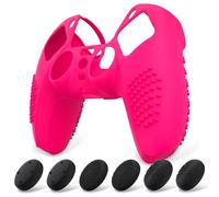 eXtremeRate PlayVital Cover Controller per ps5 Custodia Protettiva in Silicone Skin Antiscivolo con Gommini Coprilevette Analogiche per ps5 Joystick-3D Borchiate(Rosa Vivo)