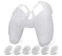 eXtremeRate PlayVital Cover Controller per ps5 Custodia Protettiva in Silicone Skin Antiscivolo con Gommini Coprilevette Analogiche per ps5 Joystick-3D Borchiate(Trasparente Bianco)