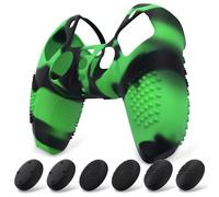eXtremeRate PlayVital Cover Controller per ps5 Joystick Custodia Protettiva | Protezione Silicone, Grip con Borchie 3D Antiscivolo, 6 Gommini Copri Levette Analogiche, Verde Nero Mimetico