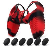eXtremeRate PlayVital Cover Controller per ps5 Joystick Custodia Protettiva | Protezione Silicone, Grip con Borchie 3D Antiscivolo, 6 Gommini Copri Levette Analogiche, Rosso Nero Mimetico