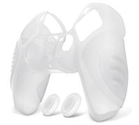 eXtremeRate PlayVital Cover Custodia per ps5 Joystick Controller Skin Silicone Antiscivolo Protettiva con Gommini Copri Levette Analogiche-Guardian Edizione,Trasparente Bianco