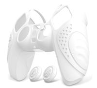 eXtremeRate PlayVital Cover Custodia per ps5 Joystick Controller Skin Silicone Antiscivolo Protettiva con Gommini Copri Levette Analogiche-Guardian Edizione,Bianco