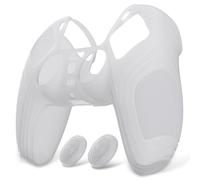 eXtremeRate PlayVital Cover Skin per ps5 Controller-Trasparente Bianco | Custodia Protettiva in Silicone, Grip Antiscivolo, 2 Gommini Copri Levette Analogiche per ps5 Joystick, Design Samurai