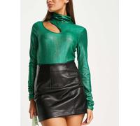 Extro & Vert - Body a maniche lunghe accollato verde scintillante con cut-out 38