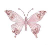 EXTRWORY 1 pezzo grande glitter strass farfalla ornamento di Natale per albero decorazione vacanza oro rosa argento rosso 24,5 cm plastica ABS Mesh (rosa)